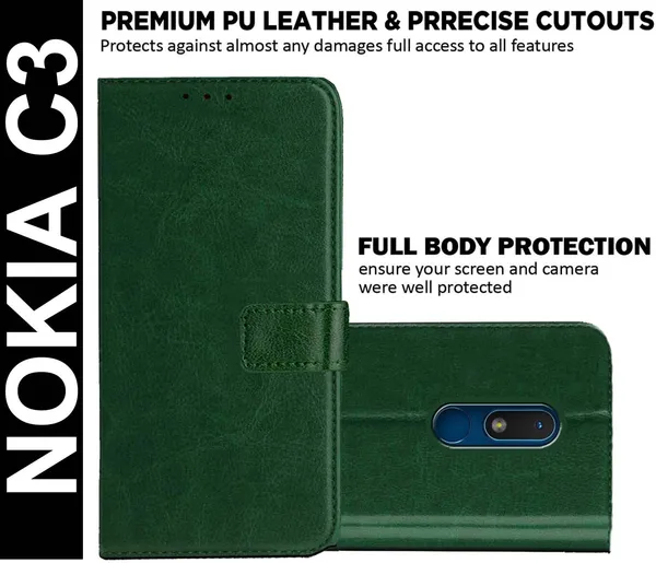 Green_Artificial_Leather_Nokia_C3_Back_Cover