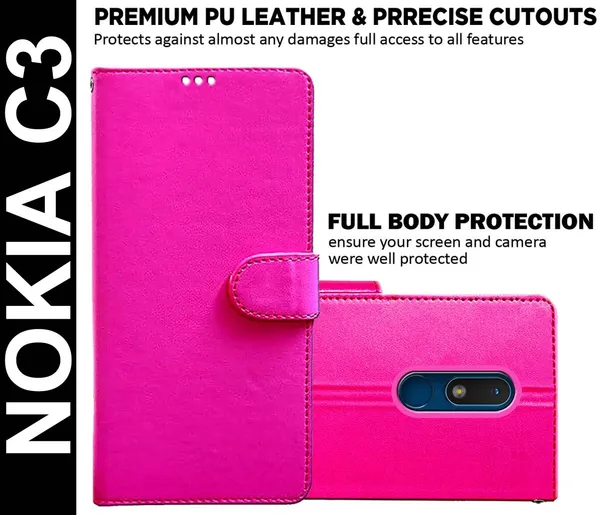 Pink_Artificial_Leather_Nokia_C3_Back_Cover