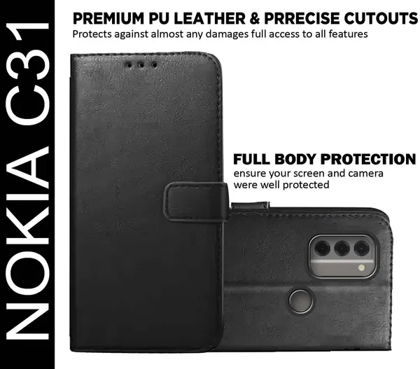 Black_Artificial_Leather_Nokia_C31_Back_Cover