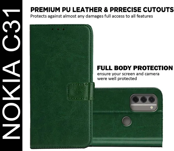 Green_Artificial_Leather_Nokia_C31_Back_Cover