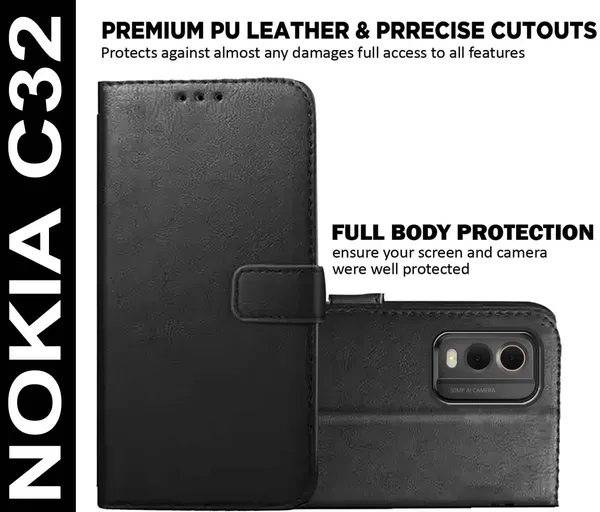 Black_Artificial_Leather_Nokia_C32_Back_Cover