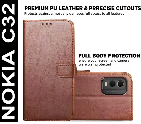 Brown_Artificial_Leather_Nokia_C32_Back_Cover