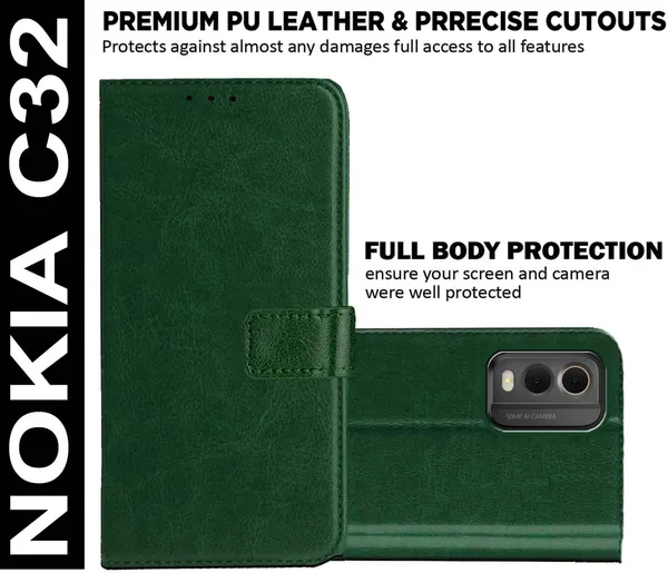 Green_Artificial_Leather_Nokia_C32_Back_Cover
