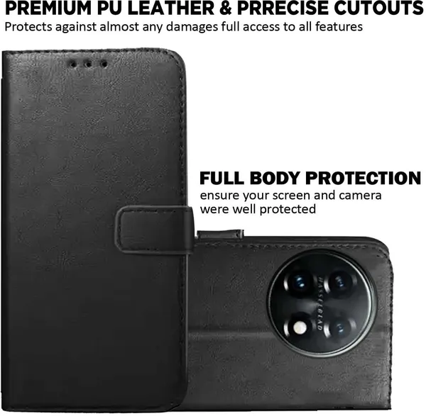 Black_Artificial_Leather_OnePlus_11_Back_Cover