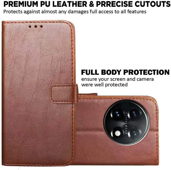 Brown_Artificial_Leather_OnePlus_11_Back_Cover