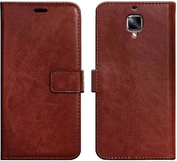Brown_Artificial_Leather_OnePlus_3_Wallet_Case_Cover