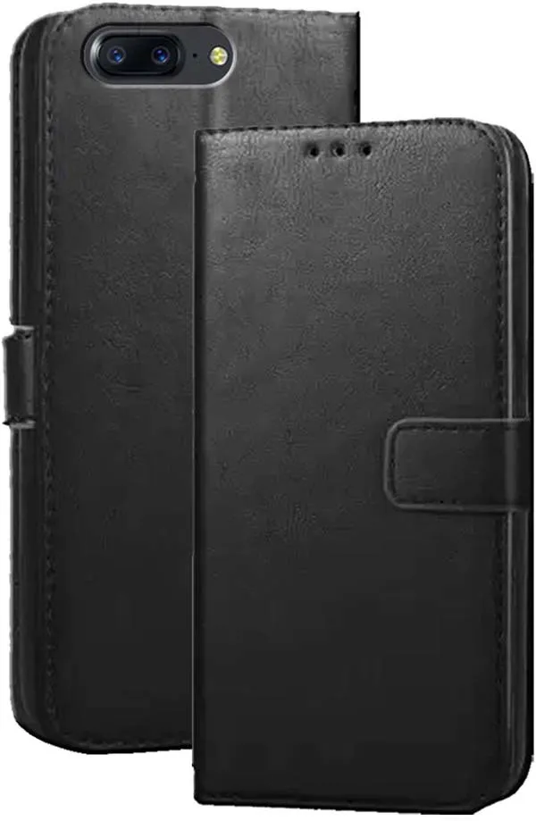 Black_Artificial_Leather_OnePlus_5T_Flip_Cover
