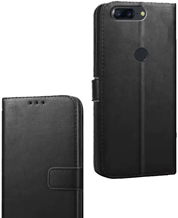 Black_Artificial_Leather_OnePlus_5T_Flip_Cover