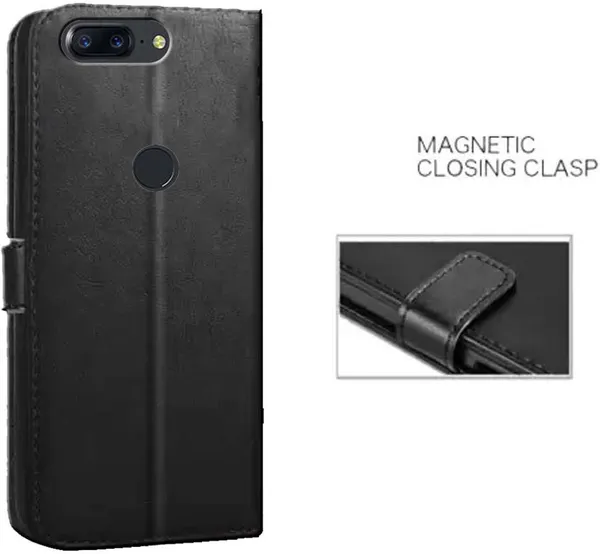 Black_Artificial_Leather_OnePlus_5T_Flip_Cover