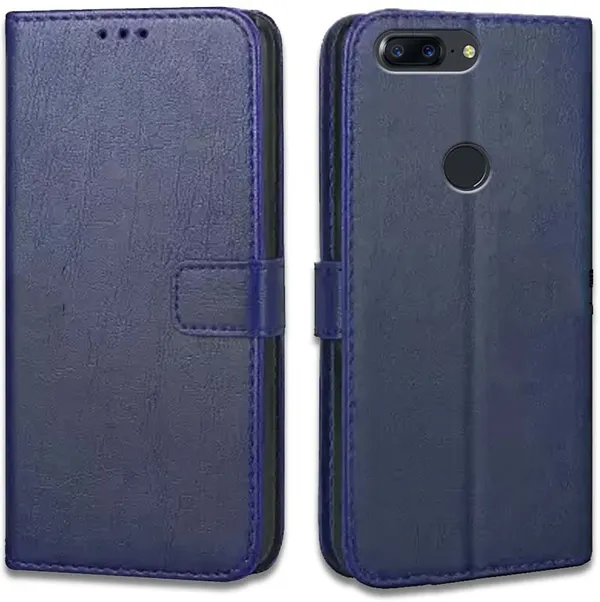 Blue_Artificial_Leather_OnePlus_5T_Flip_Cover