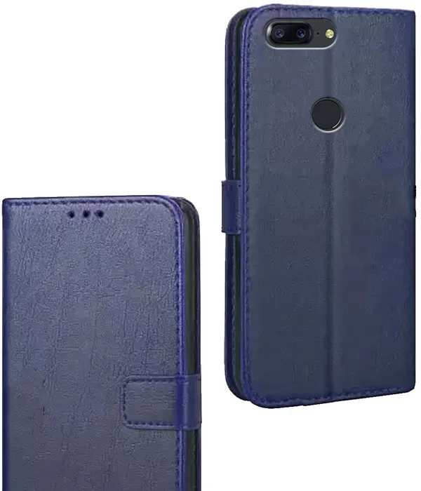 Blue_Artificial_Leather_OnePlus_5T_Flip_Cover