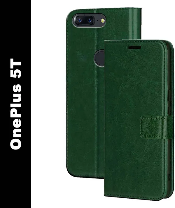 Green_Artificial_Leather_OnePlus_5T_Flip_Cover