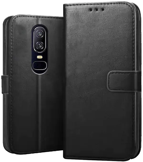 Black_Leather_OnePlus_6_Flip_Cover