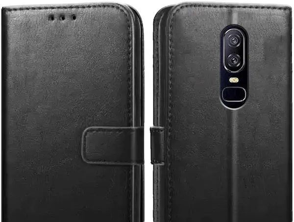 Black_Leather_OnePlus_6_Flip_Cover