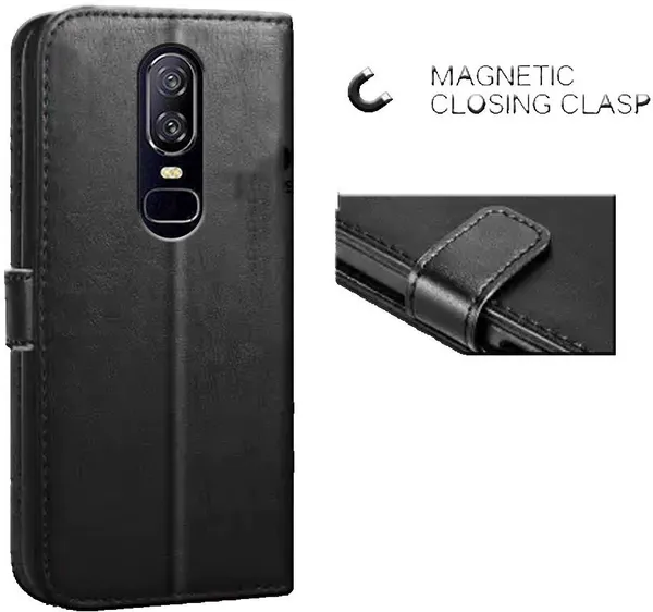 Black_Leather_OnePlus_6_Flip_Cover