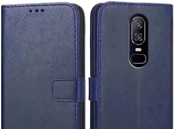 Blue_Leather_OnePlus_6_Flip_Cover