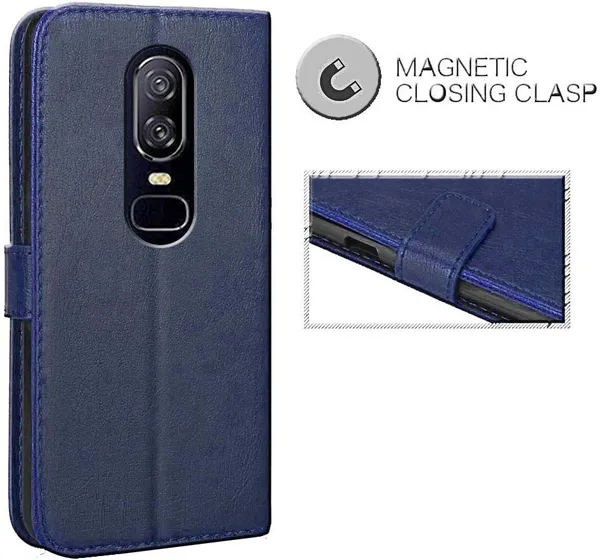 Blue_Leather_OnePlus_6_Flip_Cover