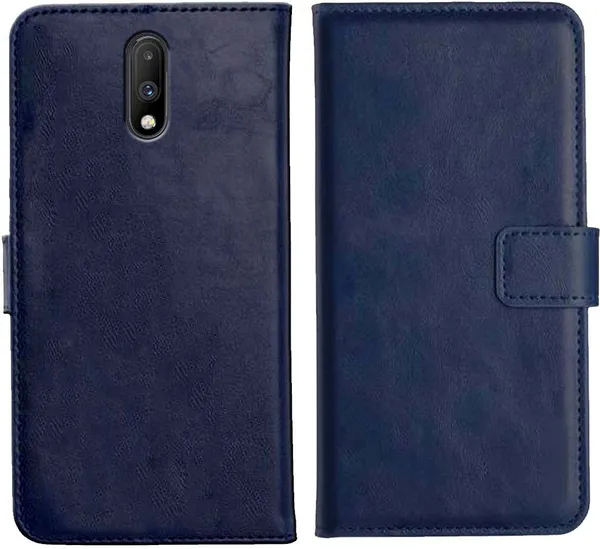 Blue_Leather_OnePlus_6T_Flip_Cover