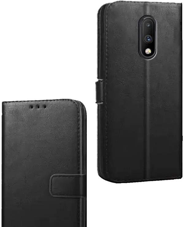 Black_Artificial_Leather_OnePlus_7_Flip_Cover