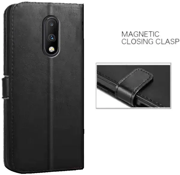 Black_Artificial_Leather_OnePlus_7_Flip_Cover