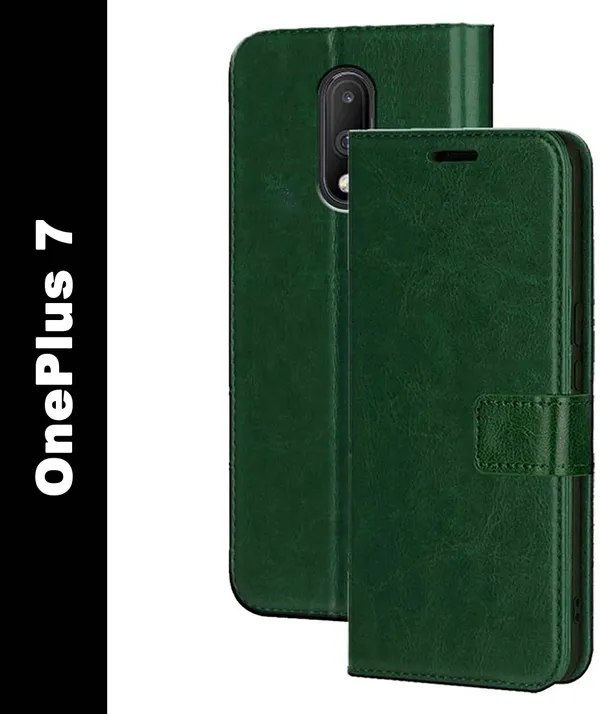 Green_Artificial_Leather_OnePlus_7_Flip_Cover