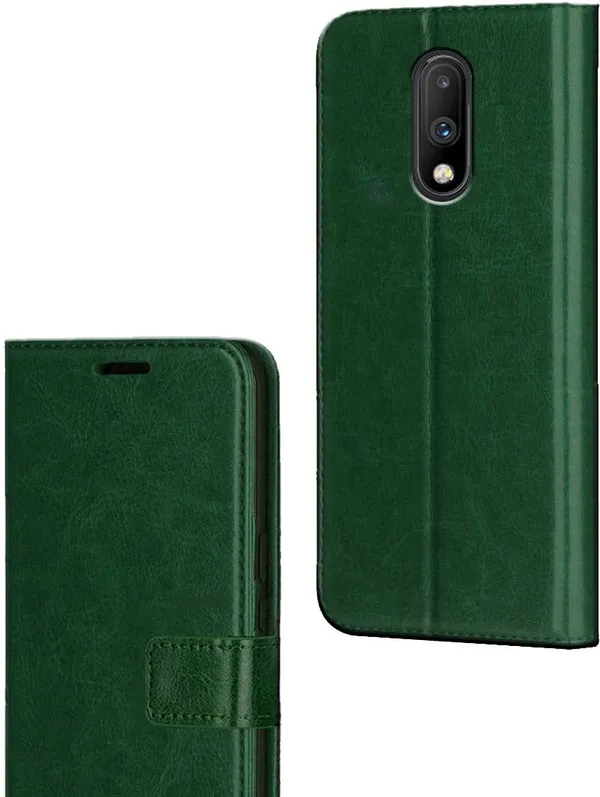 Green_Artificial_Leather_OnePlus_7_Flip_Cover