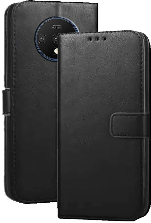 Black_Artificial_Leather_OnePlus_7T_Flip_Cover