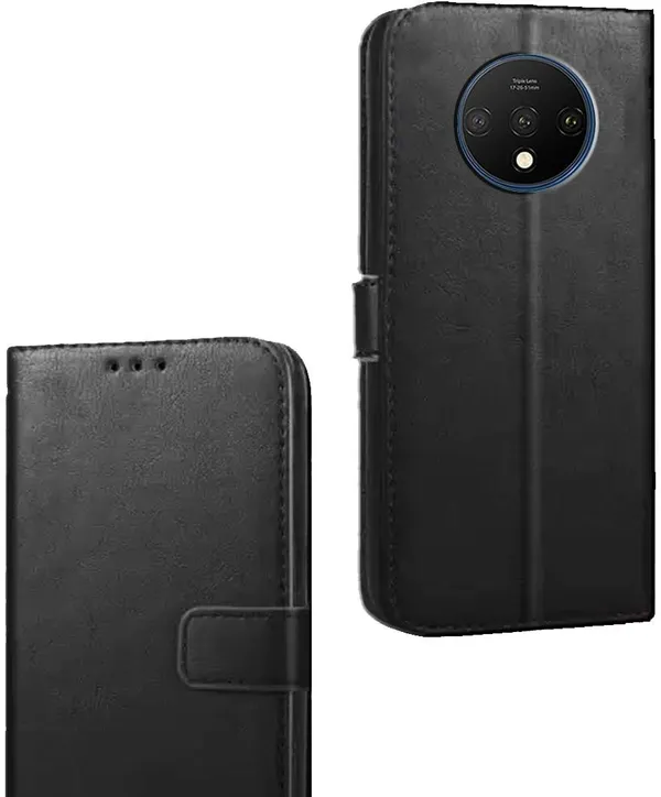 Black_Artificial_Leather_OnePlus_7T_Flip_Cover