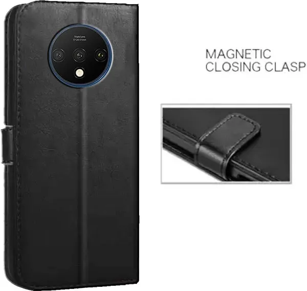 Black_Artificial_Leather_OnePlus_7T_Flip_Cover