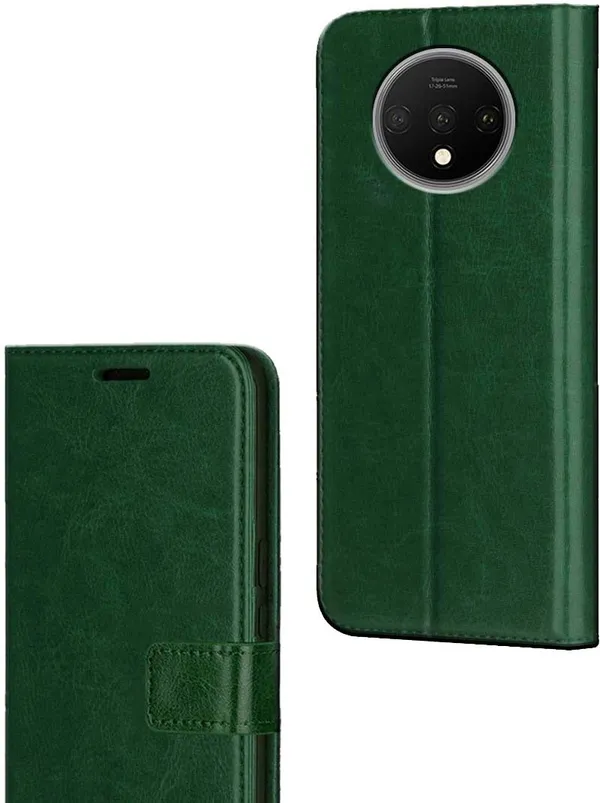 Green_Artificial_Leather_OnePlus_7T_Flip_Cover