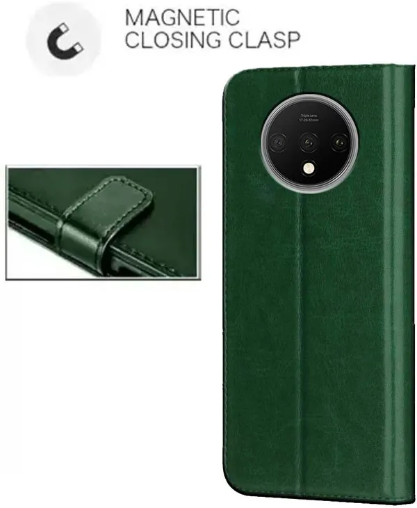 Green_Artificial_Leather_OnePlus_7T_Flip_Cover