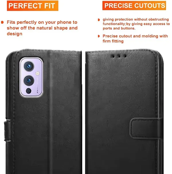 Black_Artificial_Leather_OnePlus_9_Flip_Cover