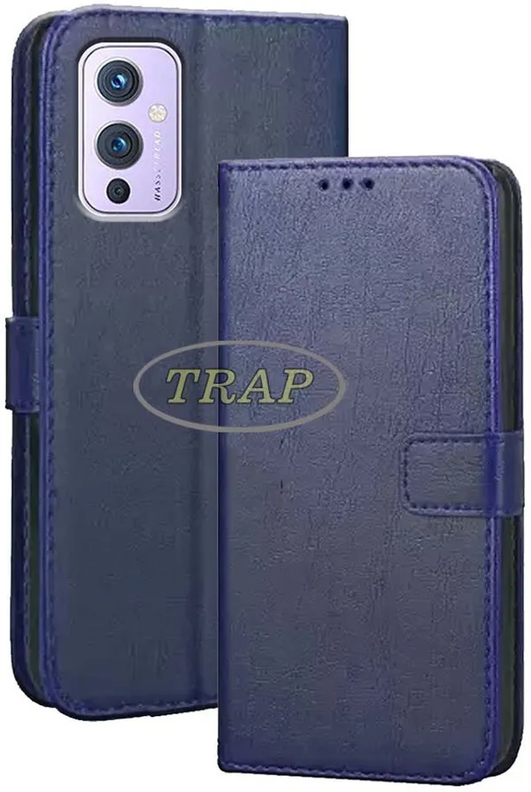 Blue_Artificial_Leather_OnePlus_9_Flip_Cover