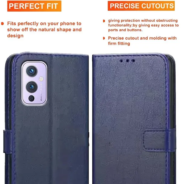 Blue_Artificial_Leather_OnePlus_9_Flip_Cover