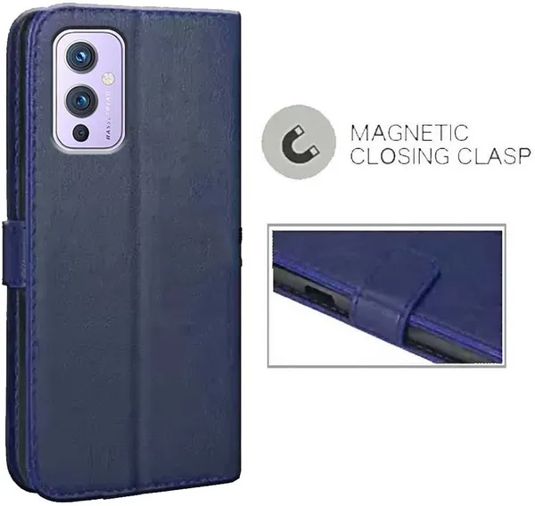 Blue_Artificial_Leather_OnePlus_9_Flip_Cover