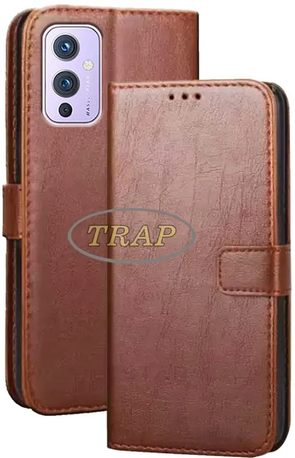 Brown_Artificial_Leather_OnePlus_9_Flip_Cover