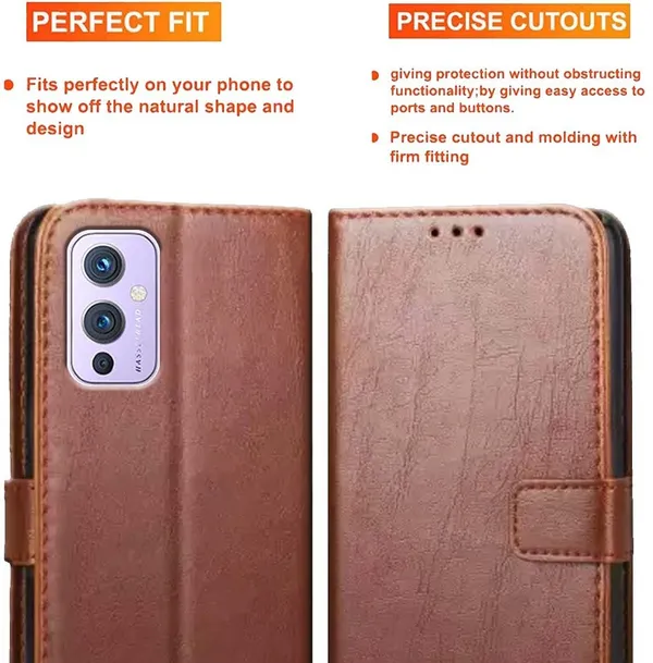 Brown_Artificial_Leather_OnePlus_9_Flip_Cover