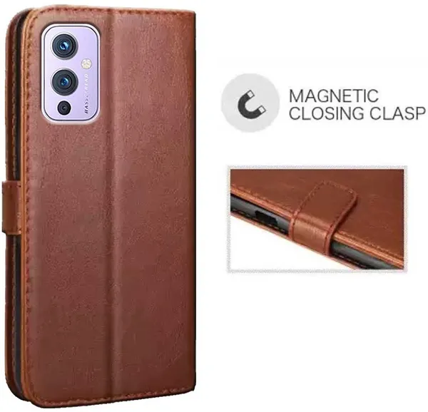 Brown_Artificial_Leather_OnePlus_9_Flip_Cover