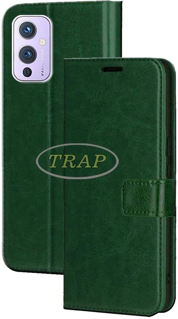 Green_Artificial_Leather_OnePlus_9_Flip_Cover