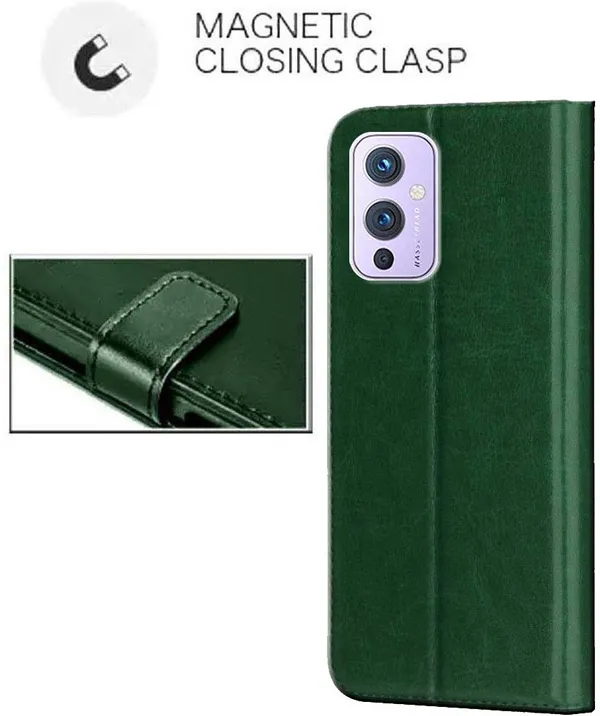 Green_Artificial_Leather_OnePlus_9_Flip_Cover