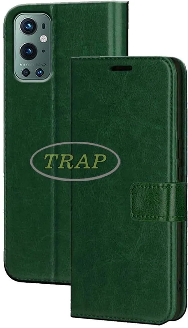 Green_Artificial_Leather_OnePlus_9_Pro_Flip_Cover