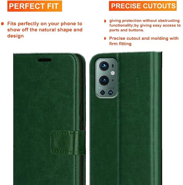 Green_Artificial_Leather_OnePlus_9_Pro_Flip_Cover