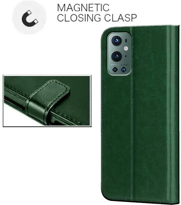 Green_Artificial_Leather_OnePlus_9_Pro_Flip_Cover