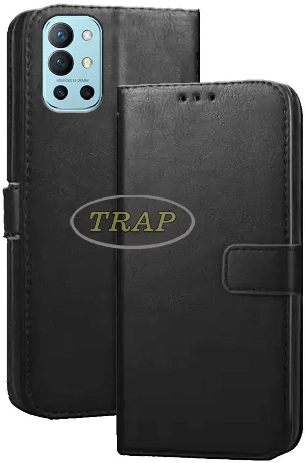 Black_Artificial_Leather_OnePlus_9R_Flip_Cover
