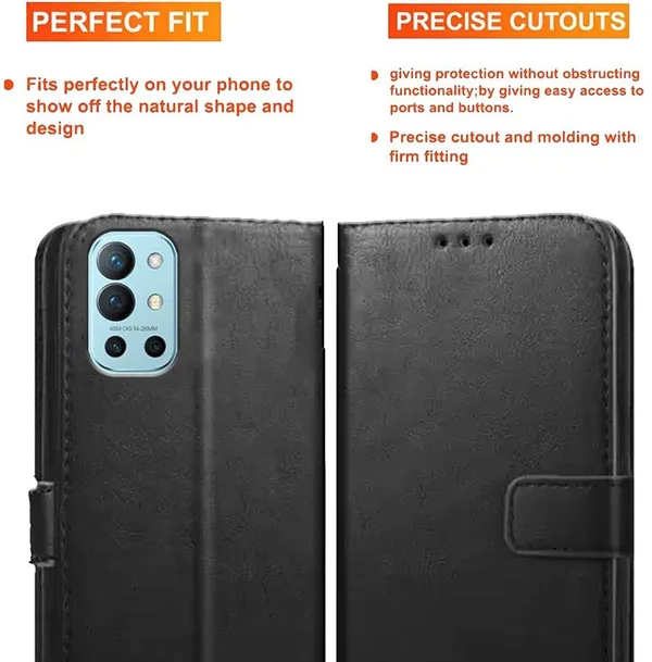 Black_Artificial_Leather_OnePlus_9R_Flip_Cover