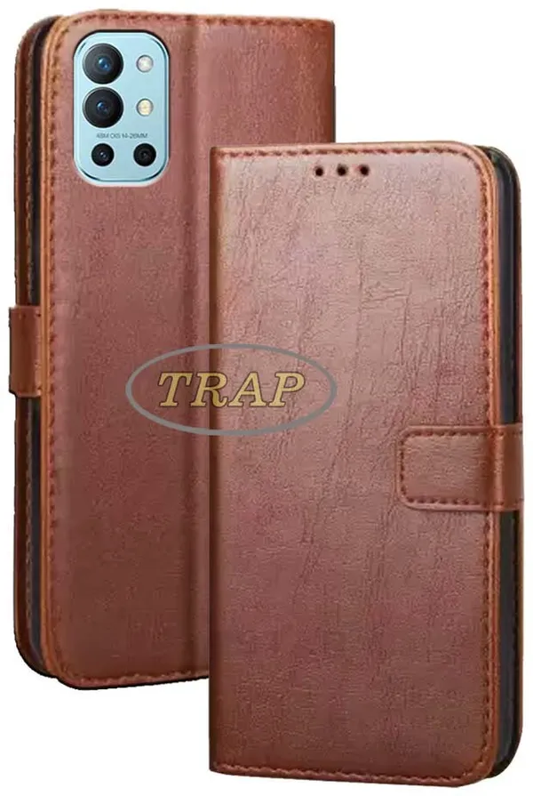 Brown_Artificial_Leather_OnePlus_9R_Flip_Cover