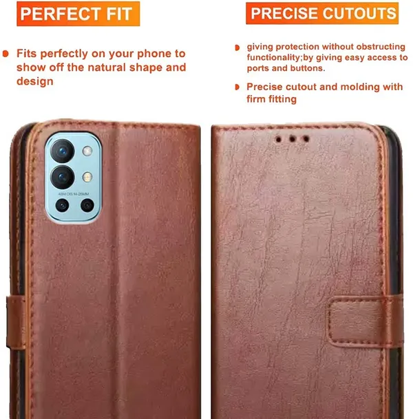 Brown_Artificial_Leather_OnePlus_9R_Flip_Cover