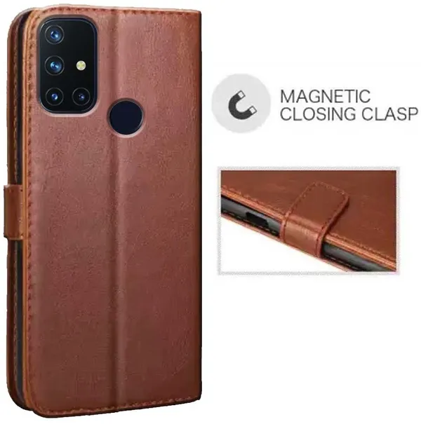Brown_Artificial_Leather_OnePlus_Nord_N10_5G_Flip_Cover