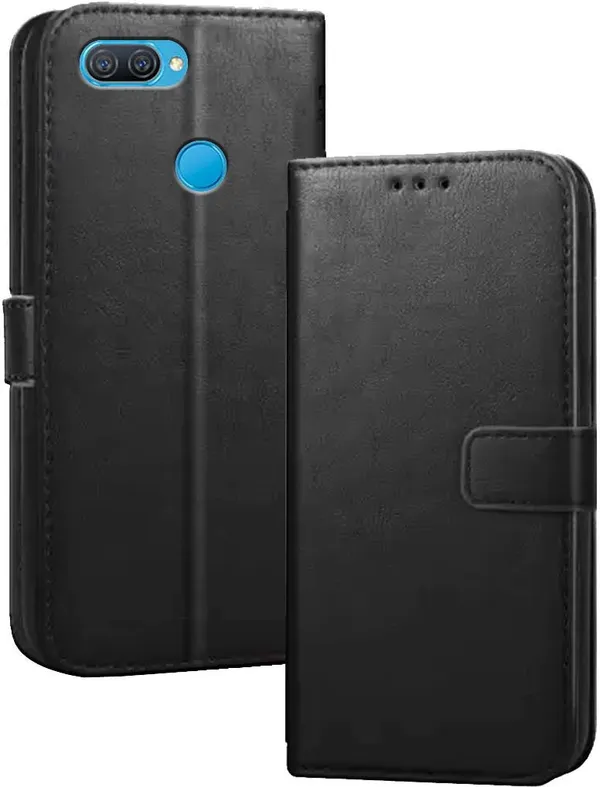 Black_Artificial_Leather_Oppo_A12_Flip_Cover