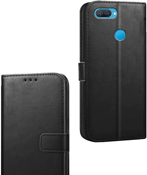 Black_Artificial_Leather_Oppo_A12_Flip_Cover